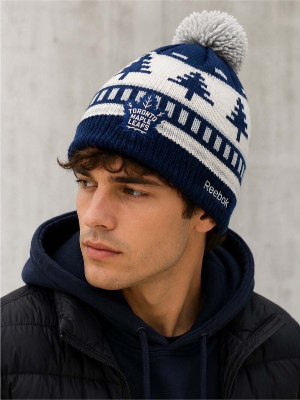 Reebok Toronto Maple Leafs Pom Pom Knit Beanie Toque Blue White NHL Winter Hat O